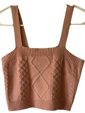 Full Circle Trends Cable Knit Sweater Tank Top Pink Cropped Square Neck Small